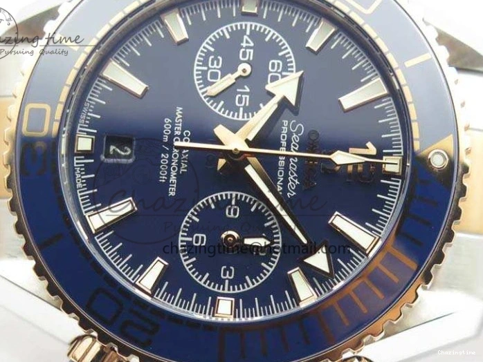 0412 Seamaster Pro Chrono SS RG OM Best Edition Blue Ceramic Blue Dial On SS RG Bracelet A Snug 8129